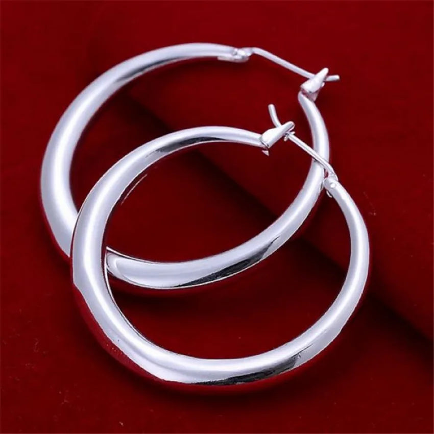 925 Sterling Silver 33mm Big Circle Round Hoop Earring For Women Unusual Earrings 2022 Trend Christmas Jewelry