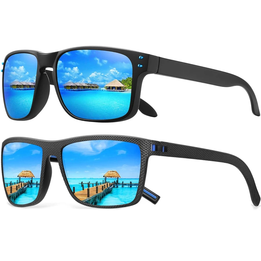 2Pack Sunglasses Men Women Polarized Sun glasses Trendy Retro Mirror Lens Outdoor Sports Fishing Hiking Driving