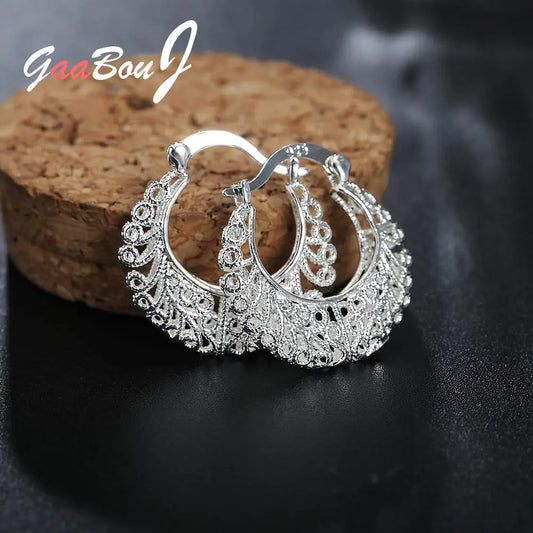 925 Sterling Silver Flower Circle Small Hoop Earrings For Women Sleeper Earrings Trend Wedding Jewelry Christmas Gift GaaBou