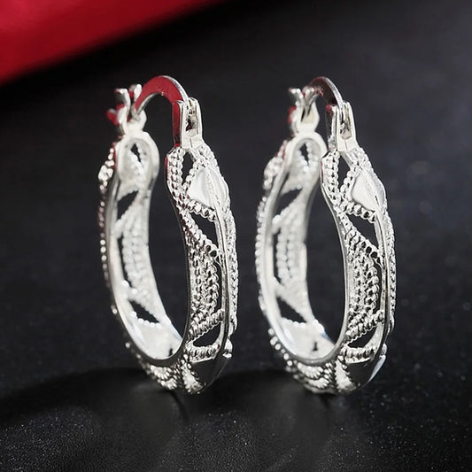 925 Sterling Silver Carving Flower Woman Small Hoop Earrings Wedding Party Charm Fashion Jewelry 2022 Gifts Christmas GaaBou