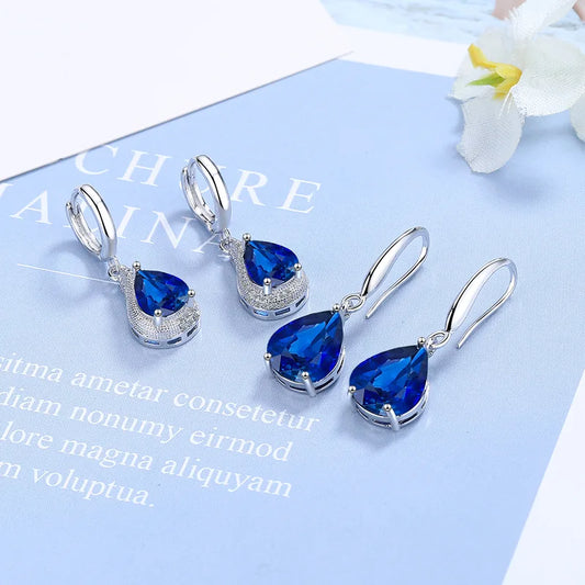 925 Sterling Silver Blue Zircon Wedding Water Drop Earrings For Women Luxury Quality Fine Jewelry Accessories