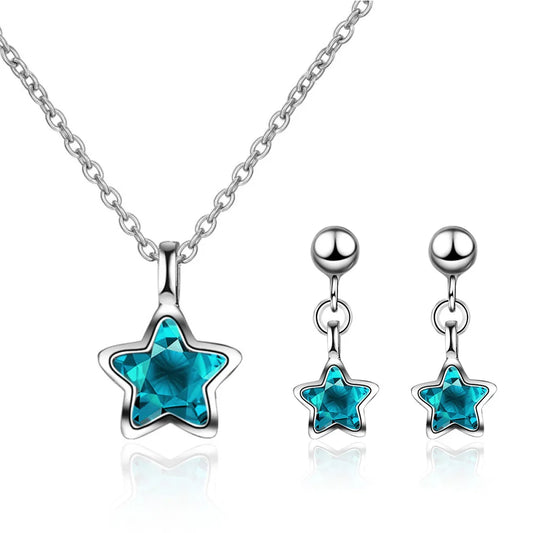 925 Sterling Silver Fine Jewelry Sets For Women Crystal Star Earrings Necklaces Female Elegant Luxury Accessories