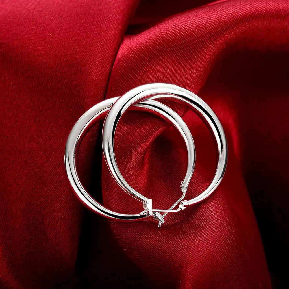 925 Sterling Silver 33mm Big Circle Round Hoop Earring For Women Unusual Earrings 2022 Trend Christmas Jewelry